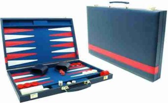 Backgammon, blue/ white/ red stitched, 38 x 48 cm