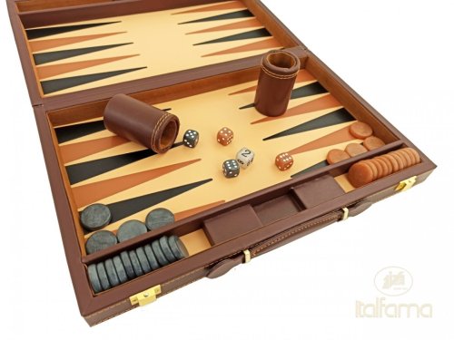 Leatherette backgammon bruin - Italfama